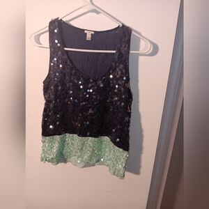 J. Crew Black and Mint Sequin Tank Top